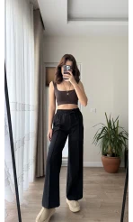 Şeritli Eşofman Pantolon Altı Siyah