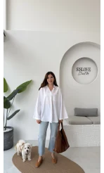 Shay Tek Cepli Uzun Gömlek - Beyaz - Kod: 2144