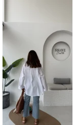 Shay Tek Cepli Uzun Gömlek - Beyaz - Kod: 2144