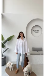 Shay Tek Cepli Uzun Gömlek - Beyaz - Kod: 2144