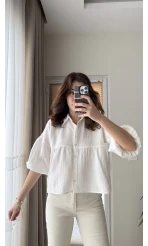 Siana Müslin Kumaş Beyaz Gömlek