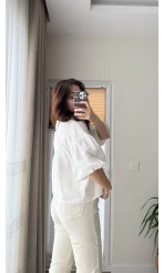 Siana Müslin Kumaş Beyaz Gömlek