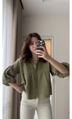 Siana Müslin Kumaş Haki Gömlek