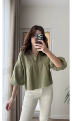 Siana Müslin Kumaş Haki Gömlek