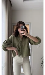 Siana Müslin Kumaş Haki Gömlek