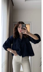 Siana Müslin Kumaş Lacivert Gömlek