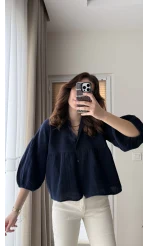 Siana Müslin Kumaş Lacivert Gömlek