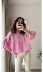 Siana Müslin Kumaş Pembe Gömlek