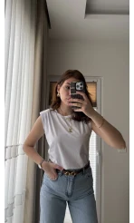 Sıfır Kol Vatkalı T-Shirt Beyaz