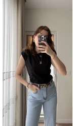 Sıfır Kol Vatkalı T-Shirt Siyah