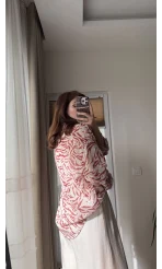 Şifon Desenli Gömlek Pembe