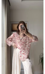 Şifon Desenli Gömlek Pembe