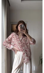 Şifon Desenli Gömlek Pembe