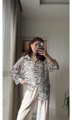 Şifon Desenli Gömlek Siyah