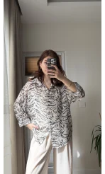 Şifon Desenli Gömlek Siyah