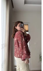 Şifon Fırfır Detay Bluz Kiremit