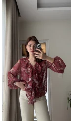 Şifon Fırfır Detay Bluz Kiremit