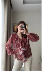 Şifon Fırfır Detay Bluz Kiremit