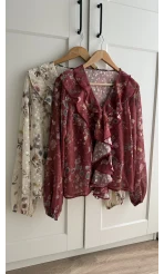 Şifon Fırfır Detay Bluz Kiremit