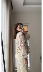 Şifon Fırfır Detay Bluz Krem