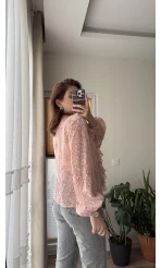 Şifon Fırfır Detay Bluz Pembe