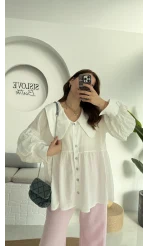 Bebe Yaka Şifon Gömlek - 252 -2017 - Beyaz