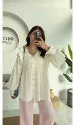 Bebe Yaka Şifon Gömlek - 252 -2017 - Beyaz