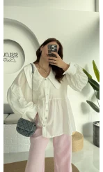 Bebe Yaka Şifon Gömlek - 252 -2017 - Beyaz