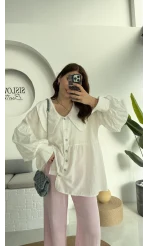 Bebe Yaka Şifon Gömlek - 252 -2017 - Beyaz