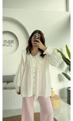 Bebe Yaka Şifon Gömlek - 252 -2017 - Beyaz