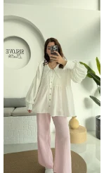 Bebe Yaka Şifon Gömlek - 252 -2017 - Beyaz