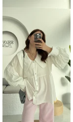 Bebe Yaka Şifon Gömlek - 252 -2017 - Beyaz