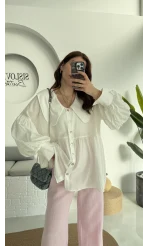 Bebe Yaka Şifon Gömlek - 252 -2017 - Beyaz