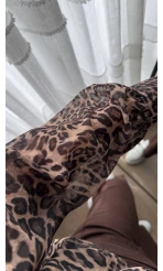 Şifon Leopar Fular Detay Bluz