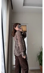 Şifon Leopar Fular Detay Bluz