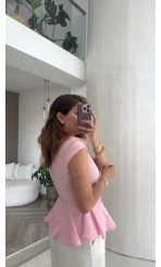 Simli Sıfır Kol Gömlek - Pembe - Kod: 2318