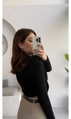 Simli Vatkalı Uzun Kol Zıbın Bluz - Siyah