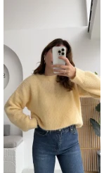 Simli Yün Kazak - Açık Sarı