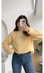 Simli Yün Kazak - Açık Sarı