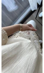 Simu Krem Dantelli Gömlek