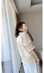 Simu Krem Dantelli Gömlek