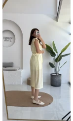 Sindy Kemer Detaylı Bürümcük Elbise - Sarı - 6012