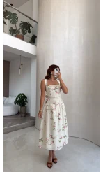 Sırt Dekolteli Elbise - Yeşil - Kod: 3188