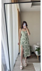 Sırt Detay Yeşil Elbise