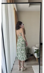 Sırt Detay Yeşil Elbise