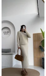 Sırtı Açık Etekli Takım - Taş - Kod: 9005