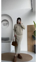 Sırtı Açık Etekli Takım - Taş - Kod: 9005