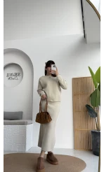 Sırtı Açık Etekli Takım - Taş - Kod: 9005