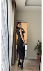 Siyah Altın Tokalı Elbise