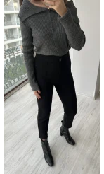 Siyah Çimalı Likralı Pantolon